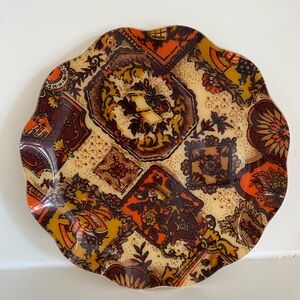 Vintage FAB Floral Tray, Hardy Glenwood Barrie Orange Brown, 9", Scalloped Edge